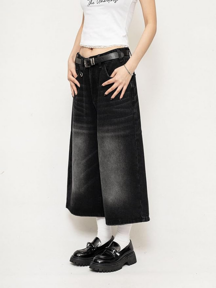 Chloe | Retro-Washed And Edgy Wide Leg Denim Culottes