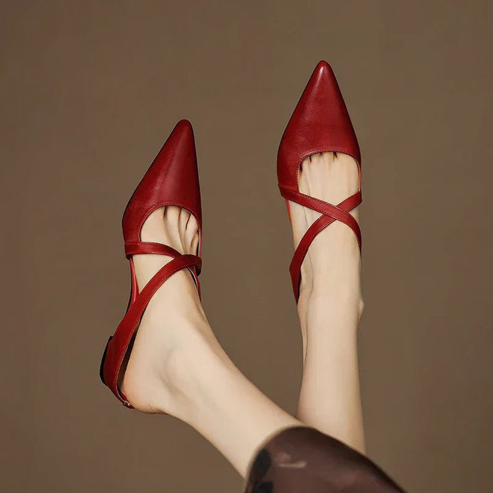 Victoria | Pointed-Toe Cross-Strap Leather Slip-On Mules