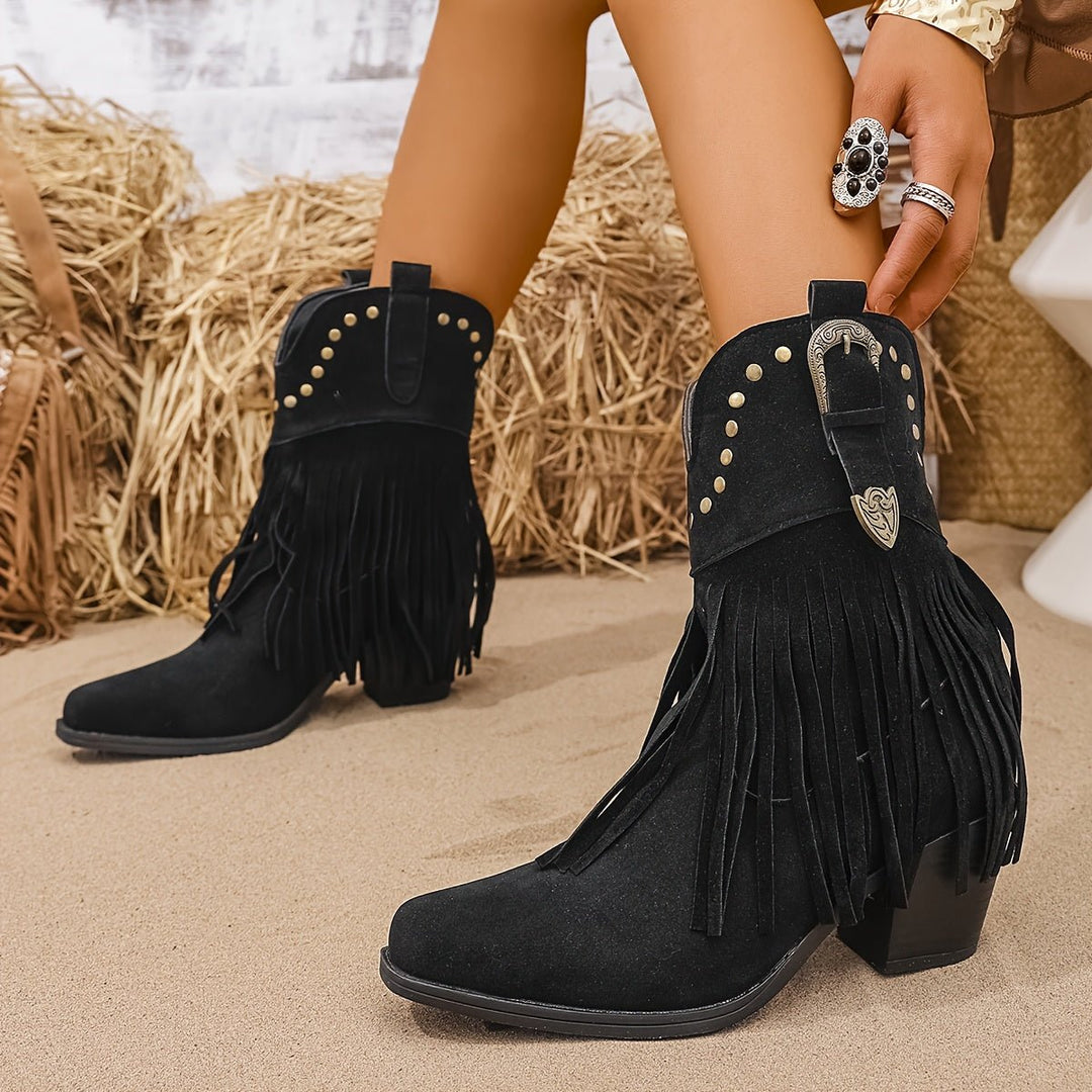 Sierra | Bottes de cowboy western à franges et clous pour mollets larges