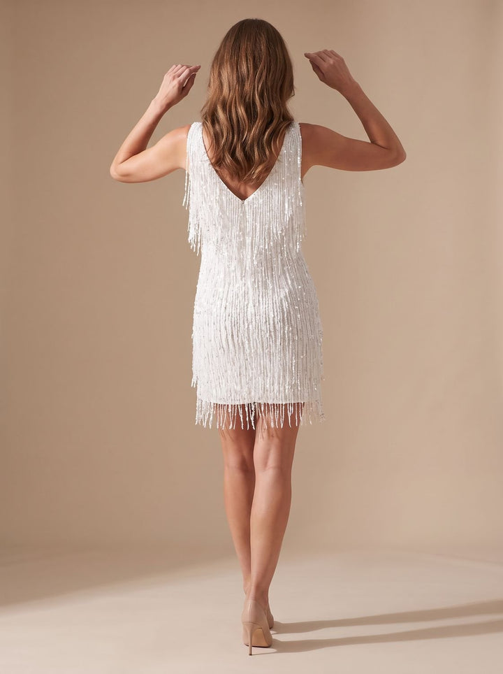 Scarlett | Sequin Fringe Mini Dress – Fitted V-Neck Style for Women