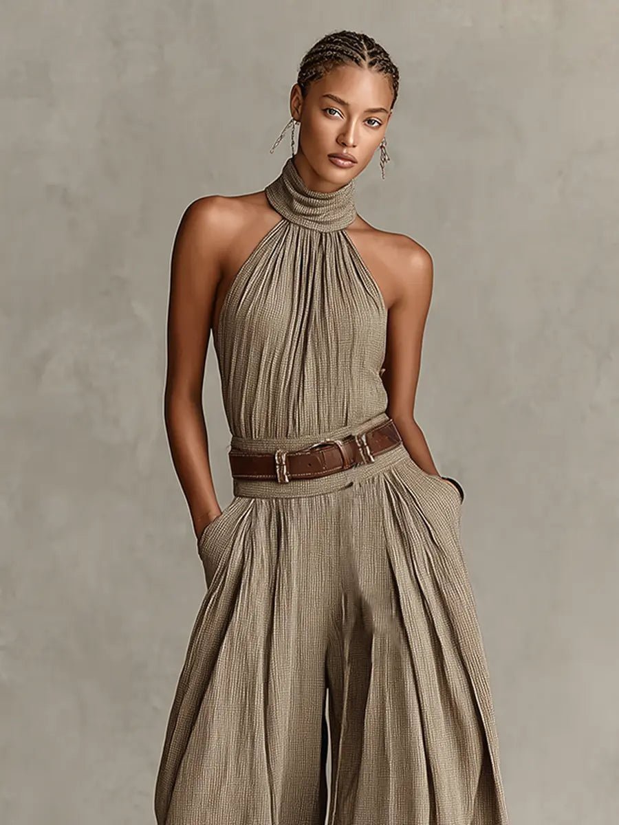 Gina | Halter Neck Wide Leg Jumpsuit with Belt for Women
