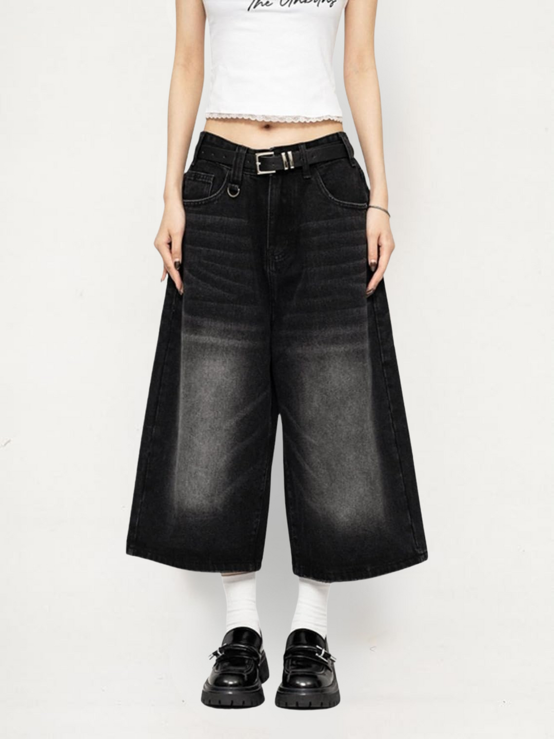 Chloe | Retro-Washed And Edgy Wide Leg Denim Culottes