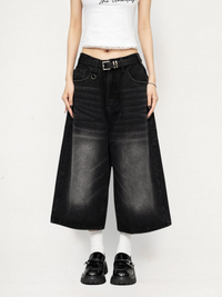 Chloe | Retro-Washed And Edgy Wide Leg Denim Culottes