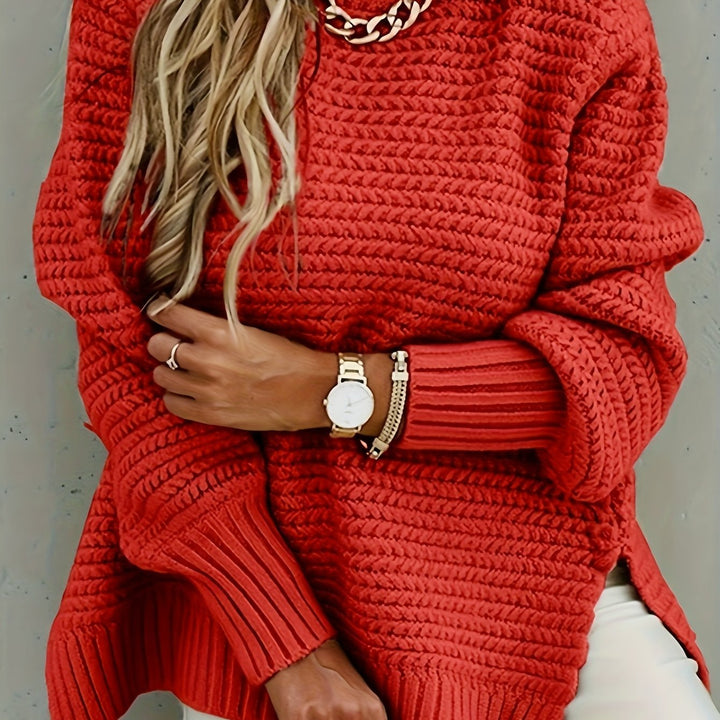 Evangeline | Textured High-Low Sweater in Cozy Red