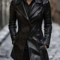 Camille | Elegant Mid-Length Faux-Leather Trench Coat