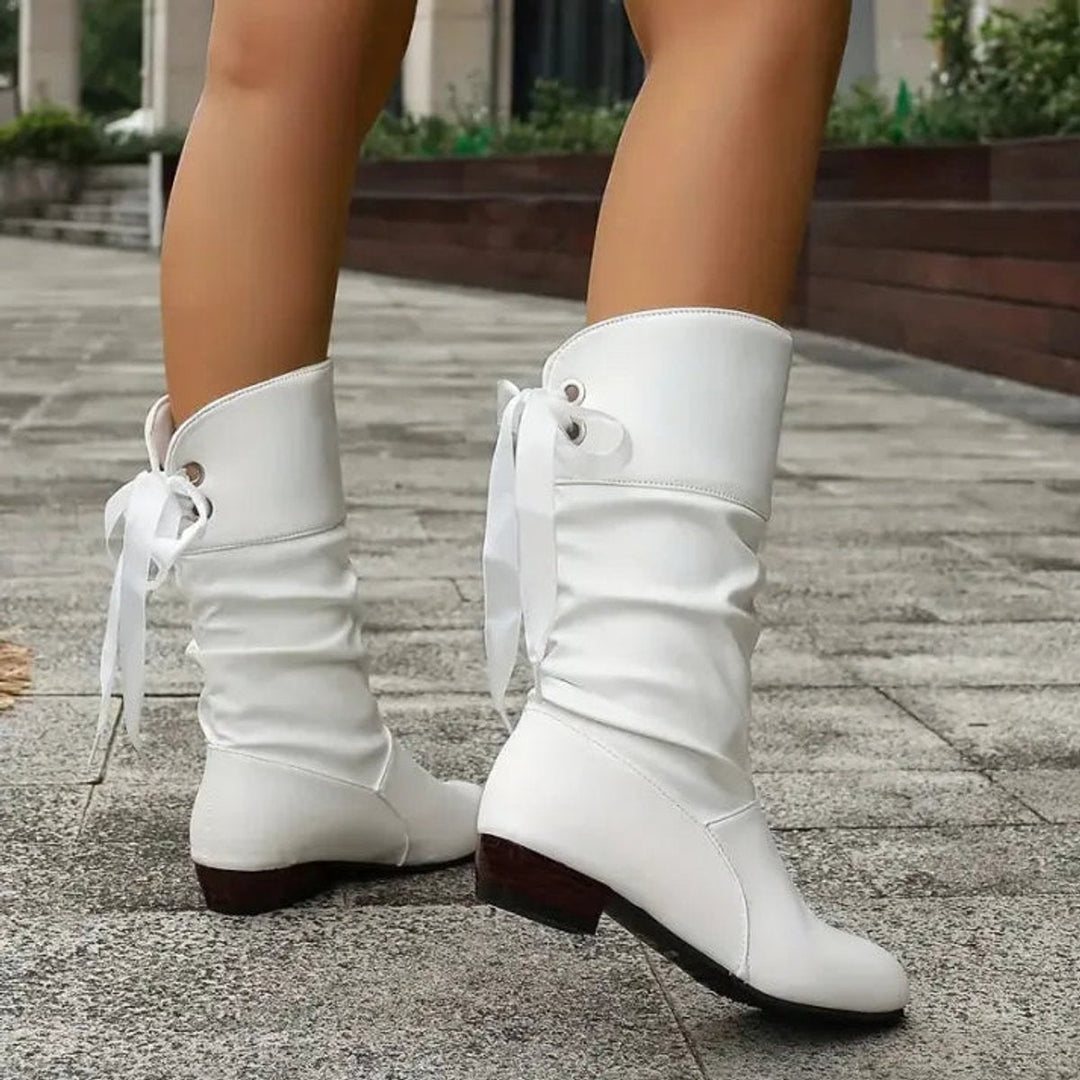 Layla | Bottines décontractées, souples et froncées, à lacets et talon bloc chic