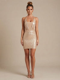 Camille | Wagemutiges und raffiniertes Pailletten-Partykleid in Minilänge mit Neckholder