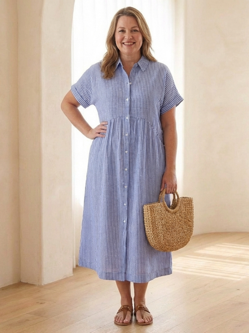 Linnea | Midi Dress – Striped Button Front Style for Women