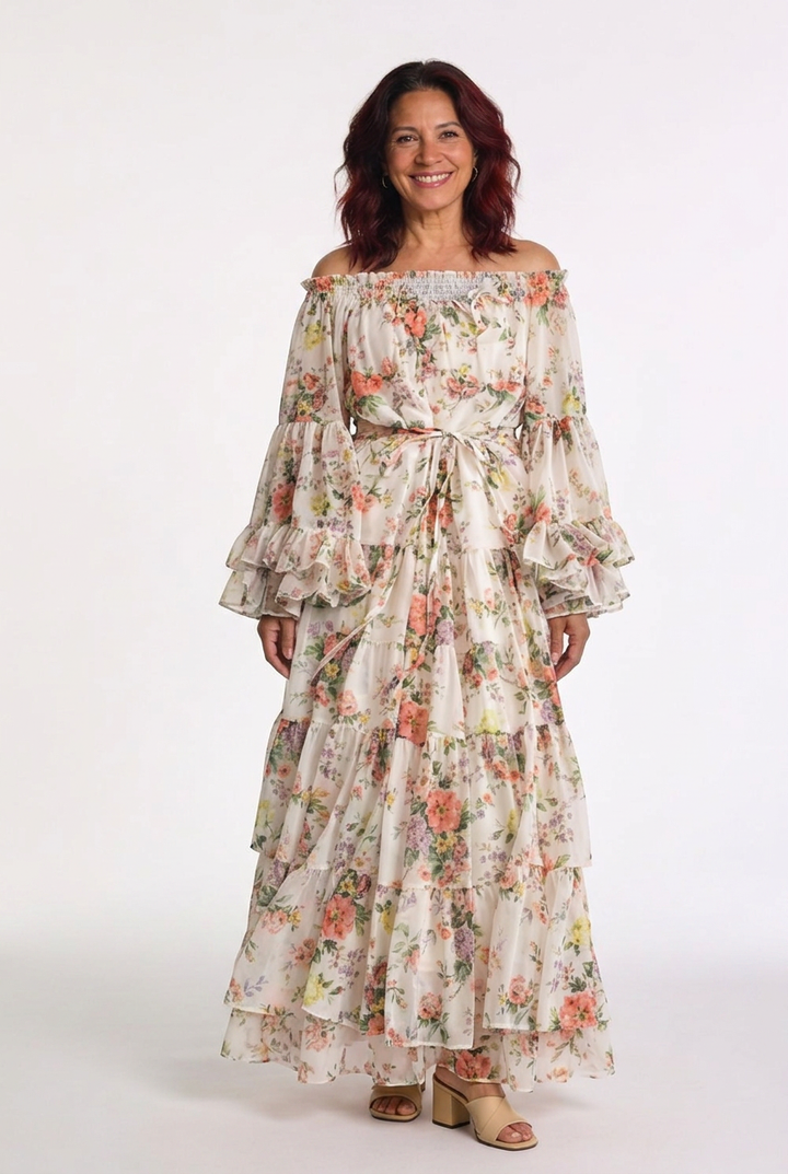 Rosalie | Bohemian Floral Print Maxi Dress – Tie-Waist Style for Women