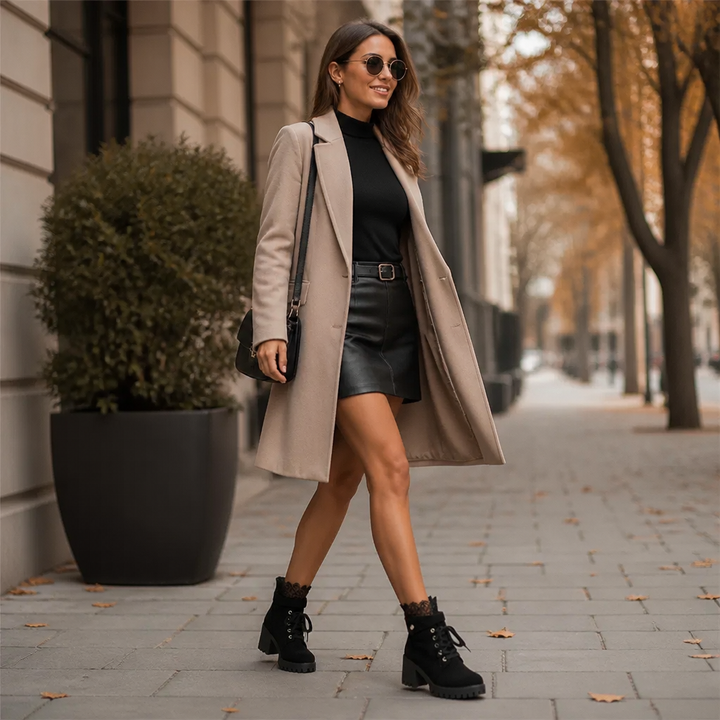 Lacevoya | Lace-Up Chunky Heel Ankle Booties for Women