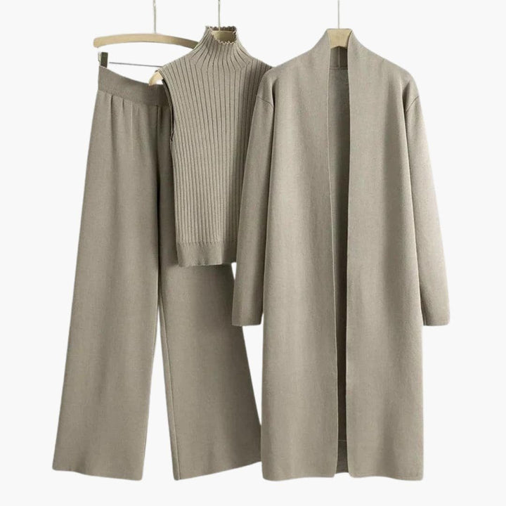 Knitwear | Three-Piece Knit Set with Sleeveless Roll Neck and Wide-Leg Trousers
