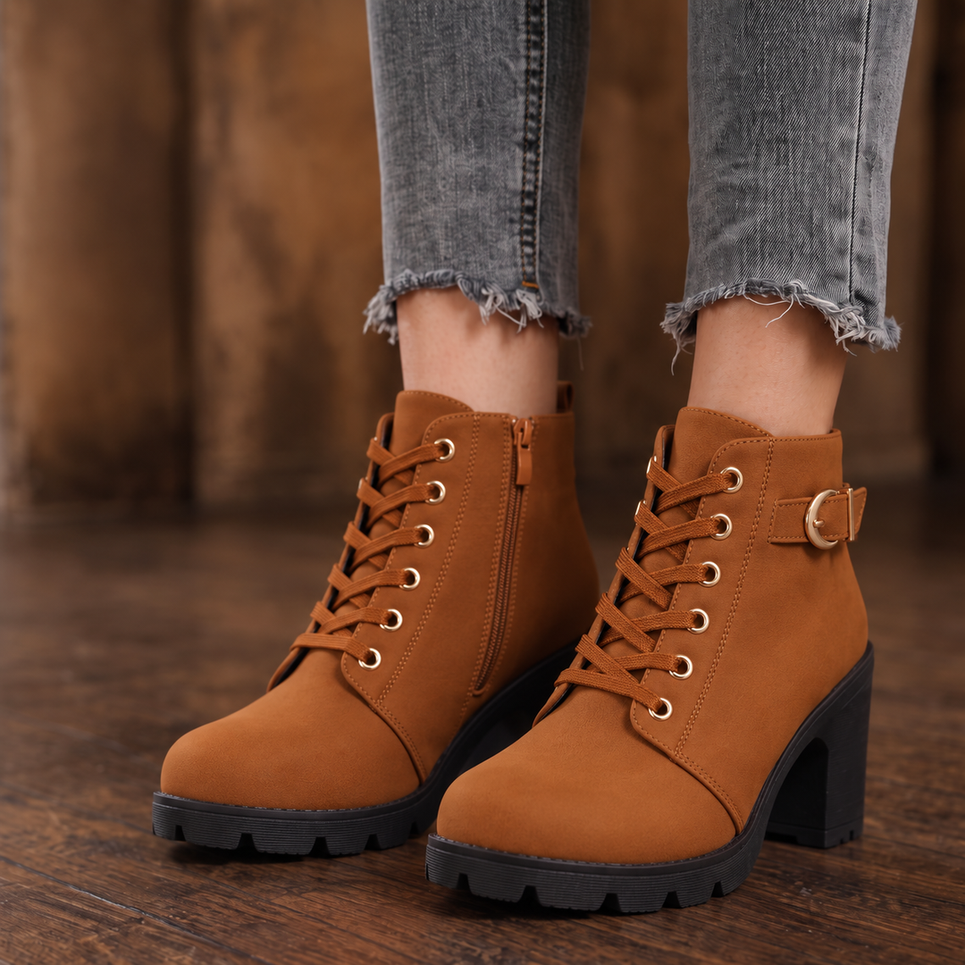 Buckle & Bold | Lace-Up Chunky Heel Ankle Boots for Women