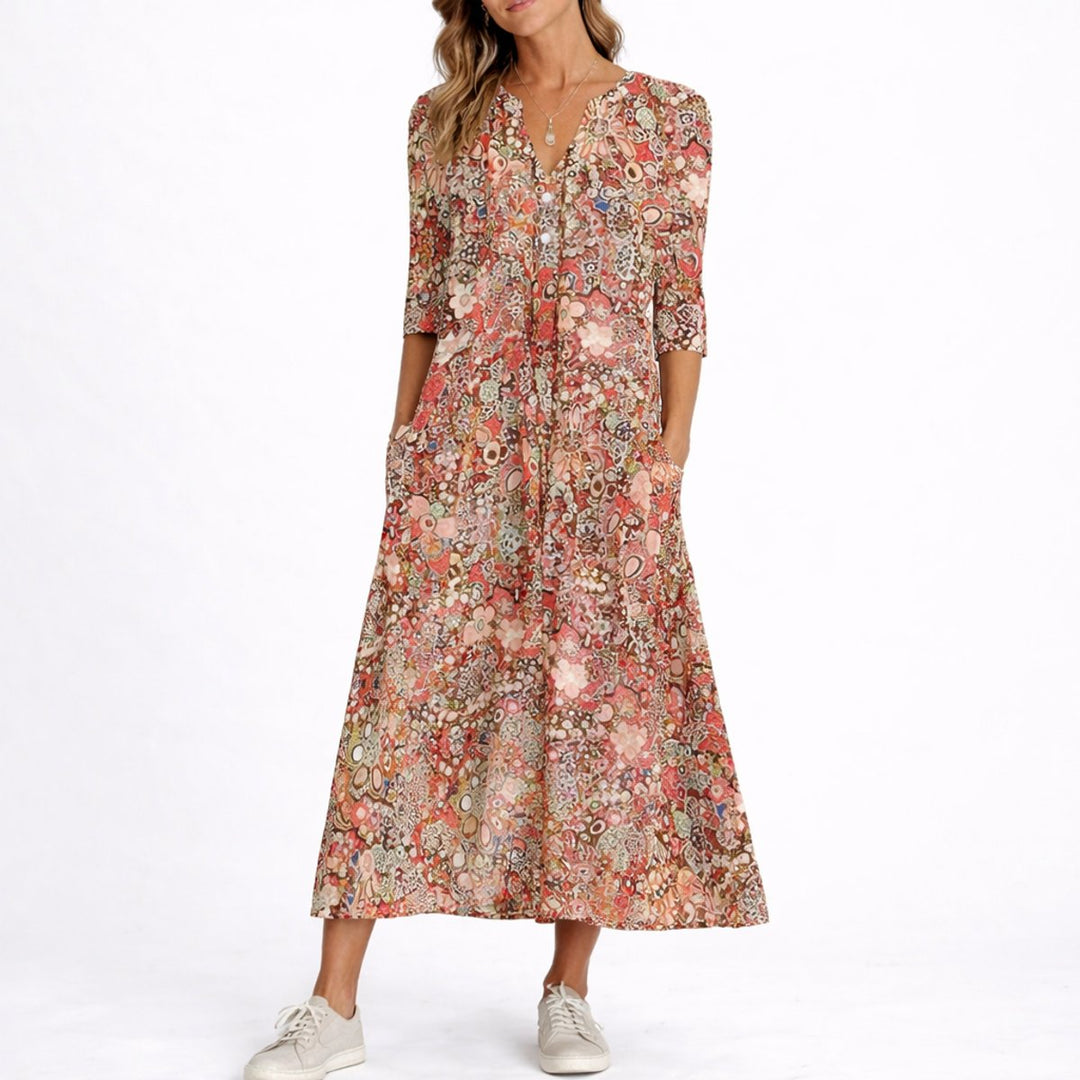 Ruby | Elegantes florales Midikleid für eine Herbsthochzeit