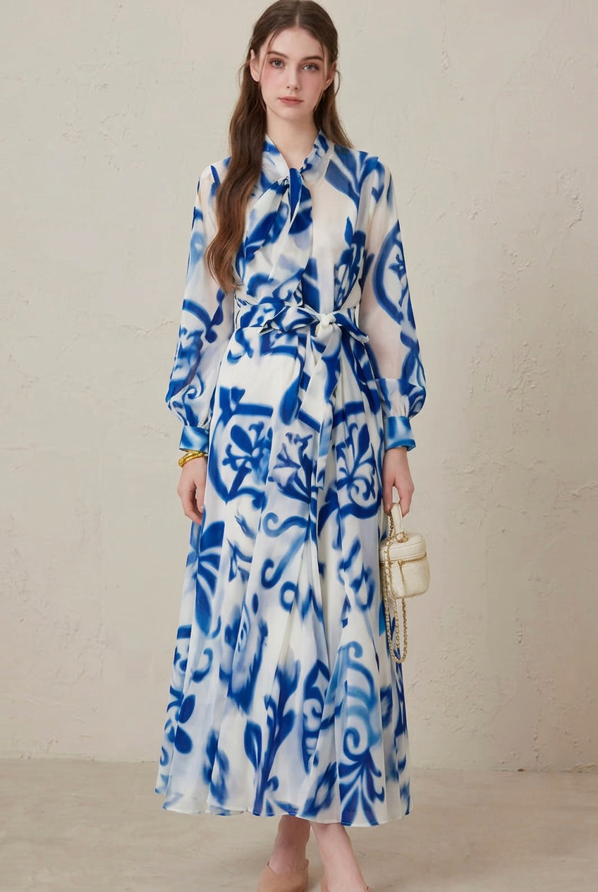 Seraphina | Maxi Dress – Blue Porcelain Print for Women
