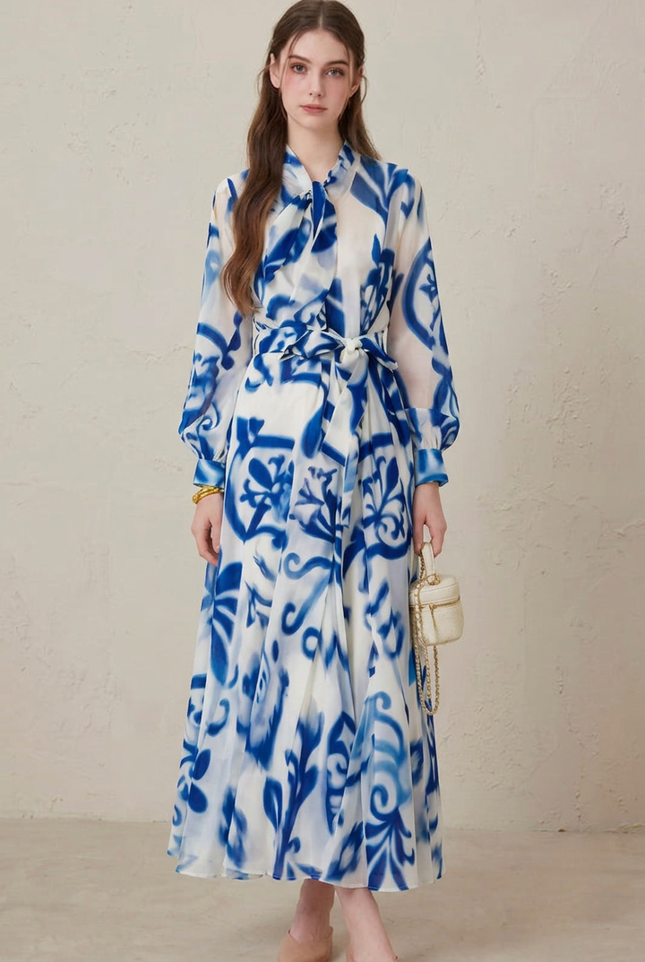 Seraphina | Maxi Dress – Blue Porcelain Print for Women