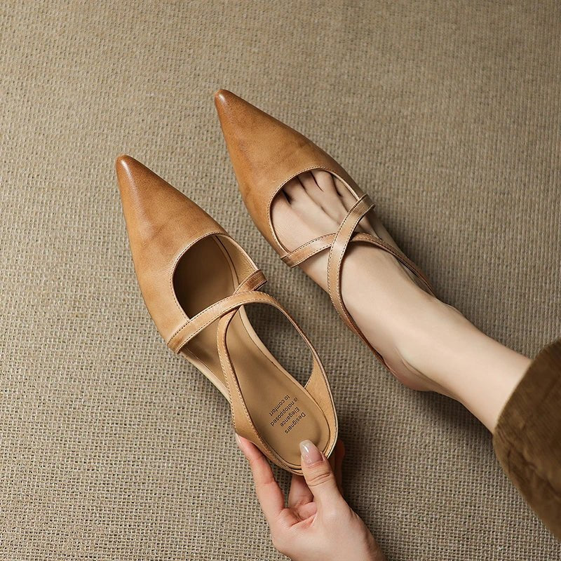 Victoria | Pointed-Toe Cross-Strap Leather Slip-On Mules