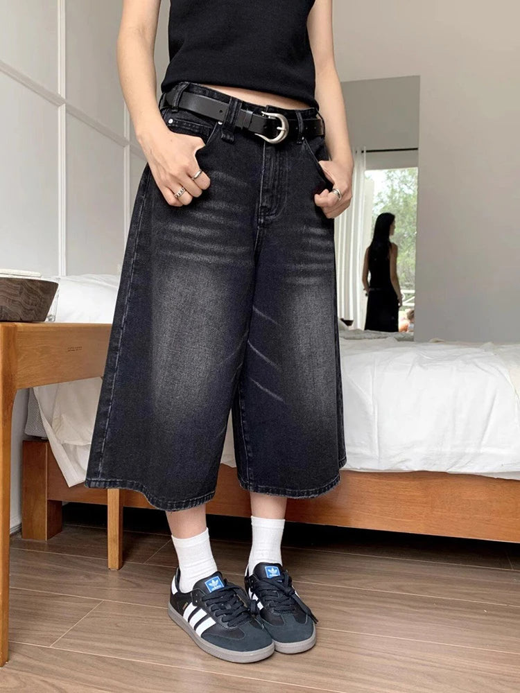Chloe | Retro-Washed And Edgy Wide Leg Denim Culottes