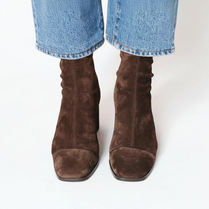 Elodie | Modern Square-Toe Suede Ankle Boots with a Chic Block Heel