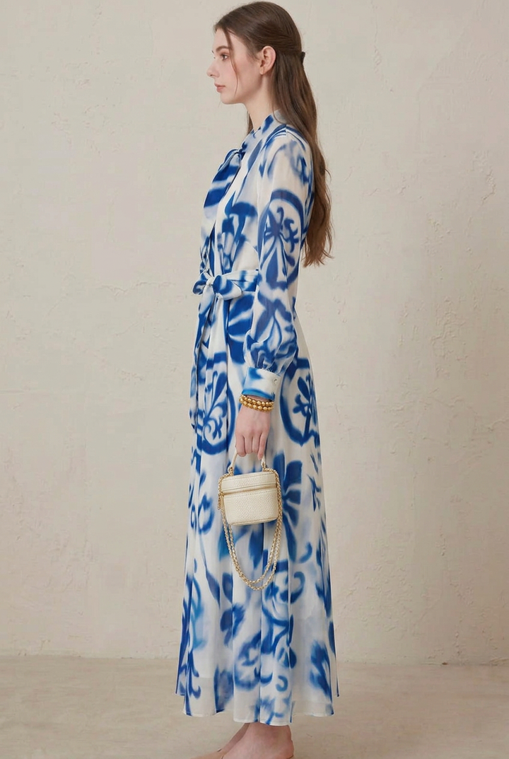 Seraphina | Maxi Dress – Blue Porcelain Print for Women