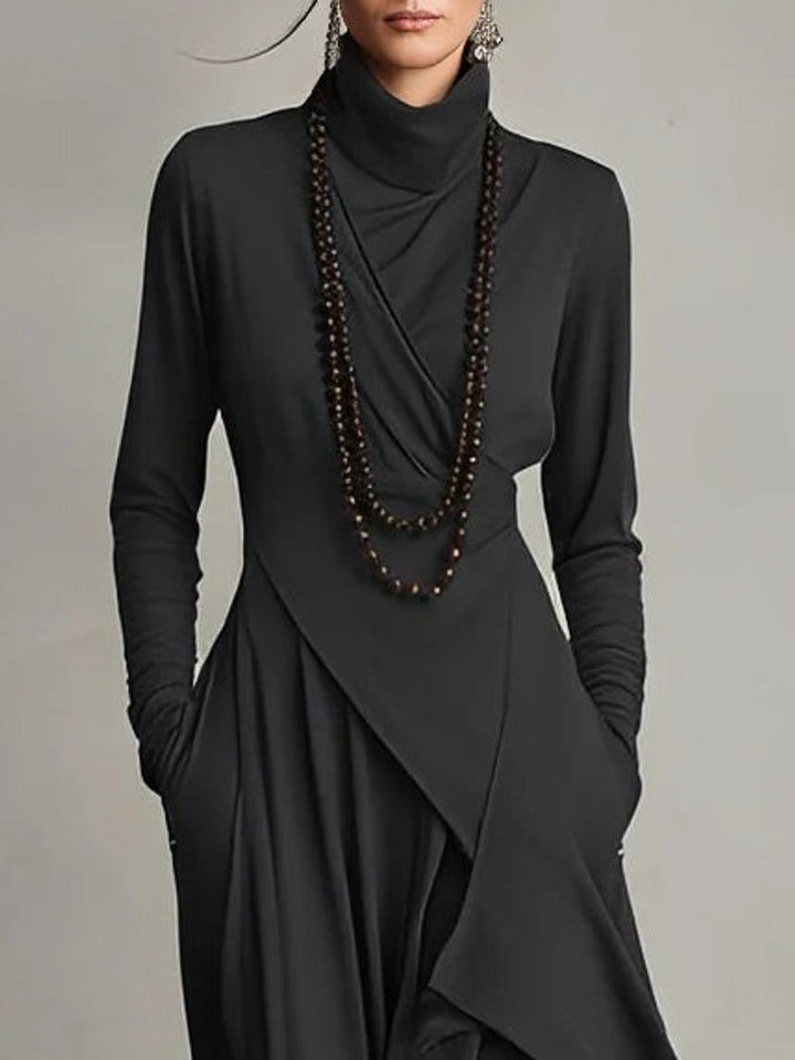 Sophia | Asymmetrical Roll Collar Long-Sleeved Maxi Dress