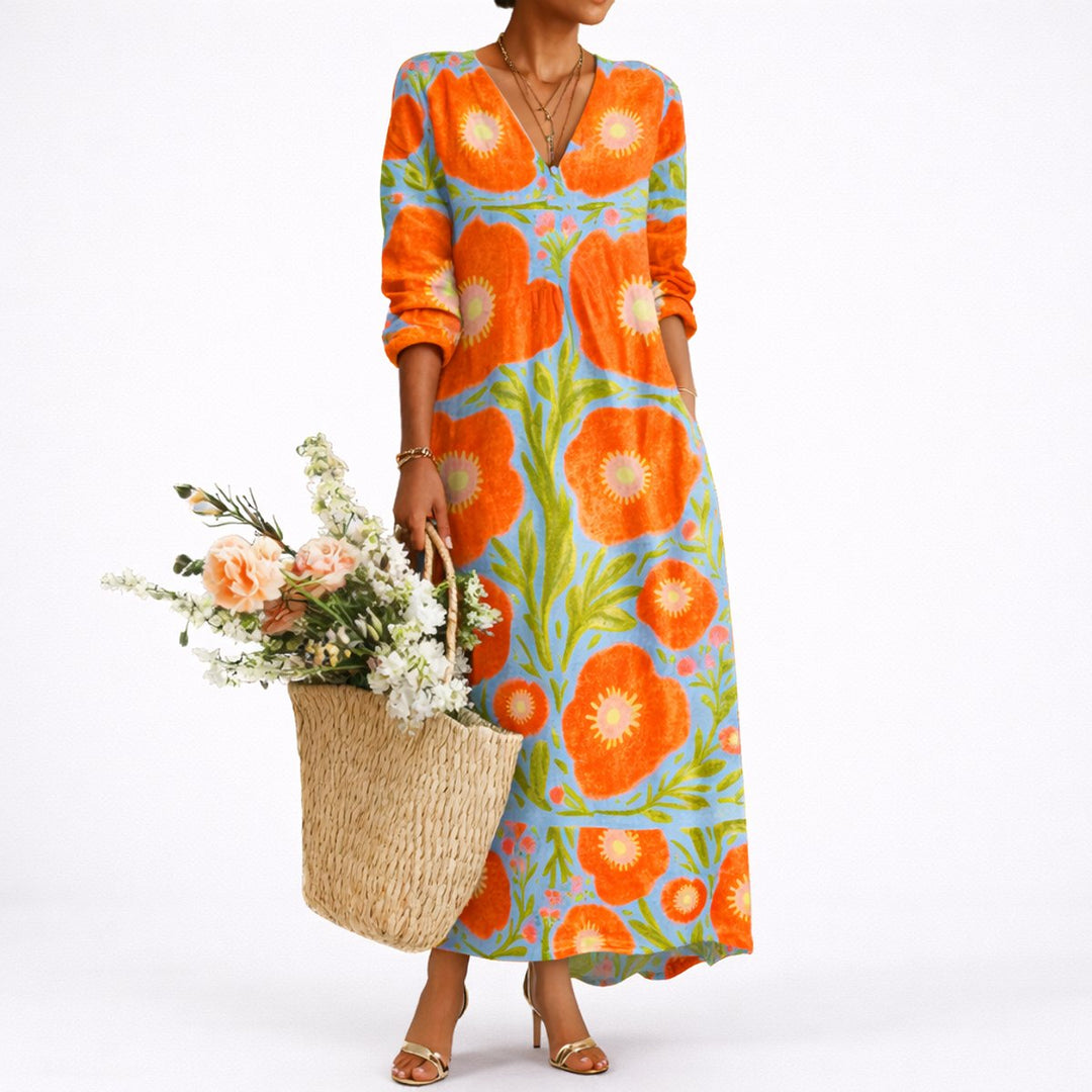 Emma | Robe longue florale décontractée et confortable pour mariage d’automne