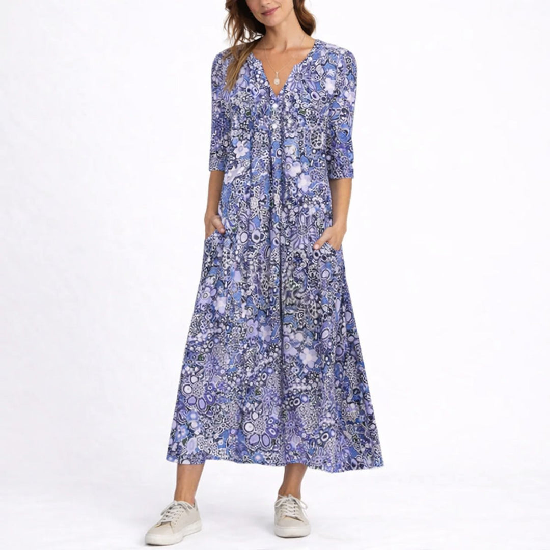 Ruby | Elegantes florales Midikleid für eine Herbsthochzeit