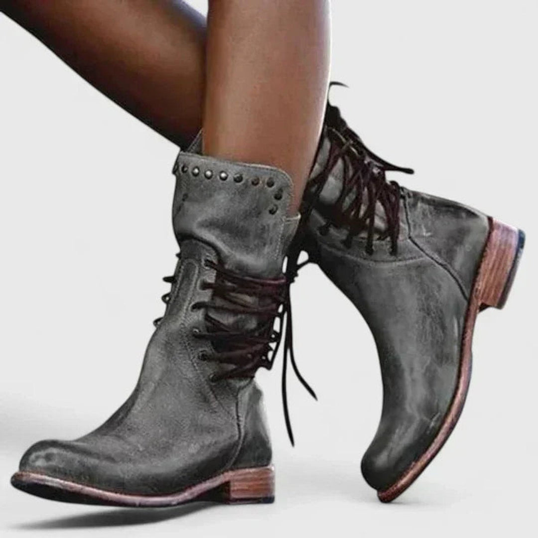 Susan | Vintage Studded Lace-Up Knee High Boots